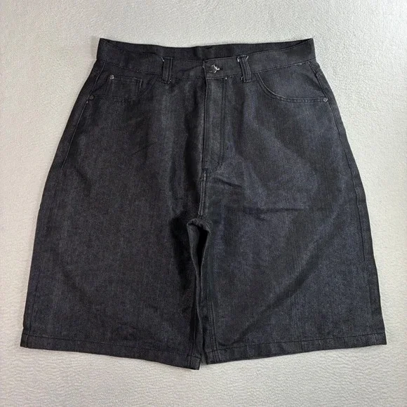 Y2K Brooklyn Unlimited Baggy Jorts Men 38x11 Black Embroidered Denim Jean Shorts - Picture 3 of 7